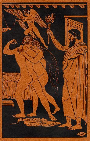 Pandarus hovers over Troilus and Criseyde